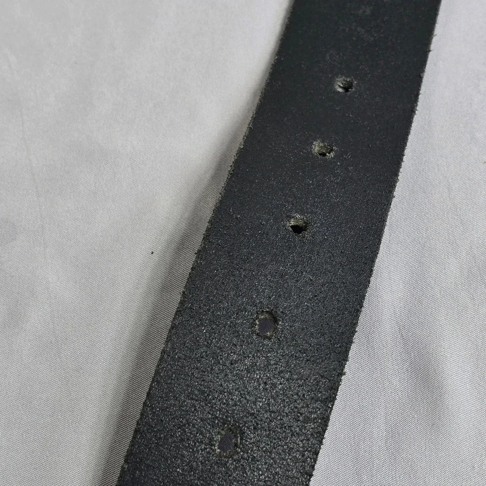Mavi Jeans Co Mens‎ Black Belt Bronze Geometric Buckle Branded Plate 42.5in